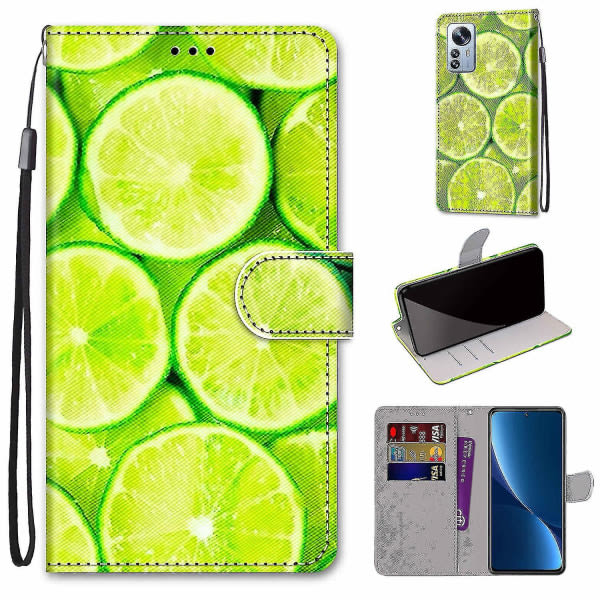 Case för Xiaomi Mi 12 Pro 5g Creative Pattern Tui magnetisk korthållare plånbok - citron