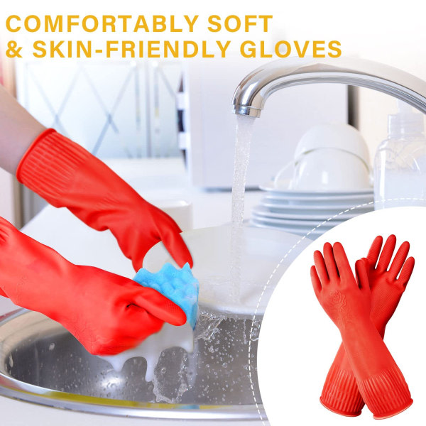 Långa handskar Gummihandskar för diskning Rengöring Hushållskök med elastiska manschetter röd S (handflatans längd< 7,5 cm)