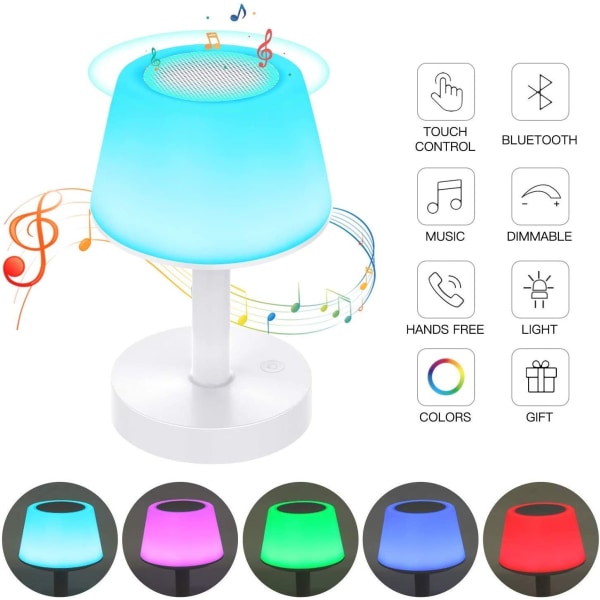 Bærbar Bluetooth-høyttaler LED nattbordslampe Fargeskifter