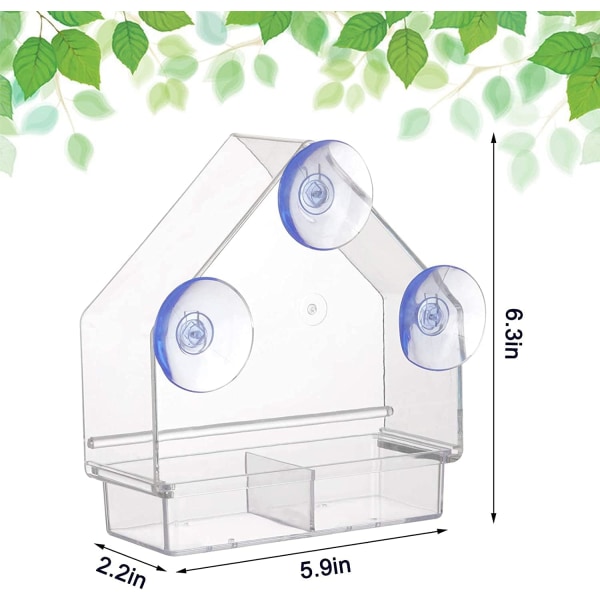 Fönsterfågelmatare for utomhusbruk med 3 starka sugkoppar, Ac