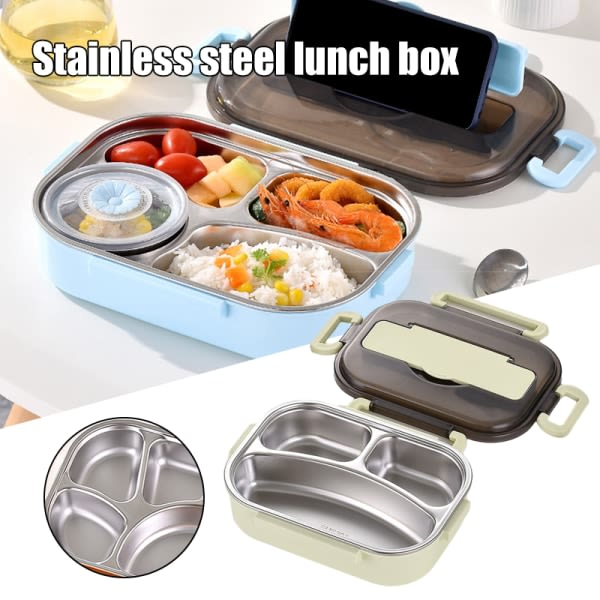 Bento lådor för opiskelija rostfritt stål liner dubbla lager matlåda med lock Lunchbehållare för barn vuxen liten 2 rutnät grön