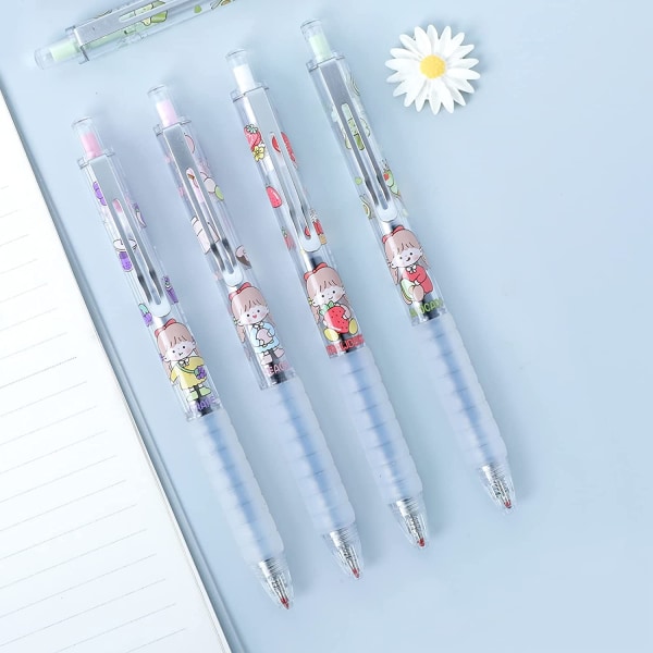 4 stk Pure Retractable Gel Ink Pens, Cartoon Kawaii Sc