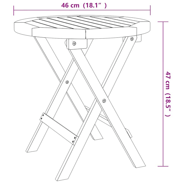 vidaXL Sammenklappeligt havebord hvid Ø 46 cm massivt akacietræ Brun 3200