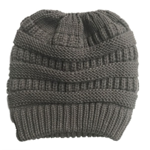 Dam Vinter Varmer Strikket Lue Heklet Messy Hat Dark Grey