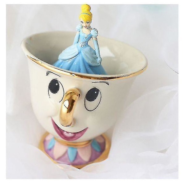 (c) Tekande Krus med Skønheden og Udyret motiv, Mrs. Potts og Chip, Et Sæt -CDSX