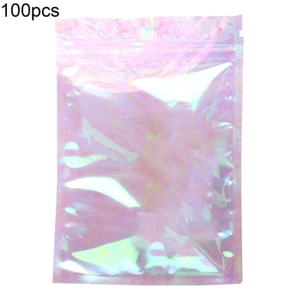 100 stk holografiske poser Støvtætte, flade kæledyr med stor kapacitet, gennemsigtige genlukkelige poser med lynlås til smykker (størrelse: 8x13 cm)