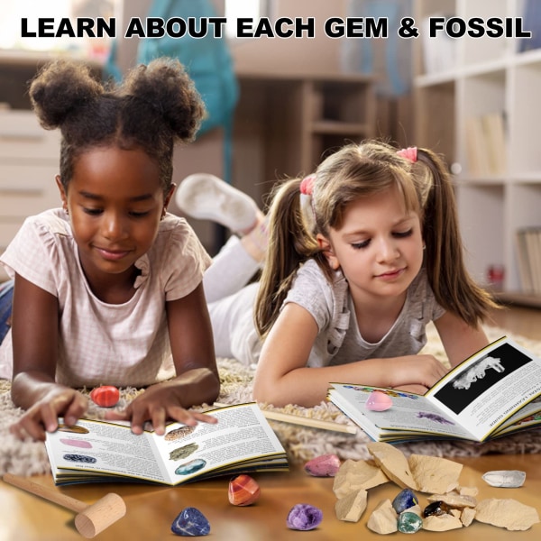 Gem Digger Kit, STEM Education DIY Toy Science Kit - Graving 15 unike ekte edelstener, steiner, gruvedrift unike gaver, arkeologi - beste gaver for barn leker