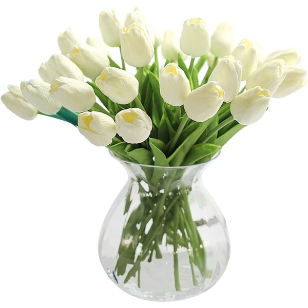 20 stk Real Touch Latex Kunstige Tulipaner Blomster Falske Tulipaner Blomster Bryllupsbuketter til bryllup Hjemmehave dekoration (hvid)