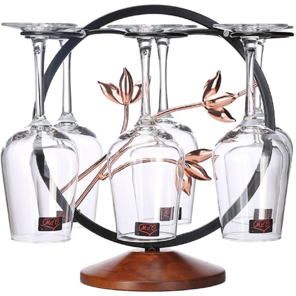 6-Hook Metal Wine Glass Holder Countertop Stemware Rack Tabletop Stemware Storage Rack Weighted Base Display Stand