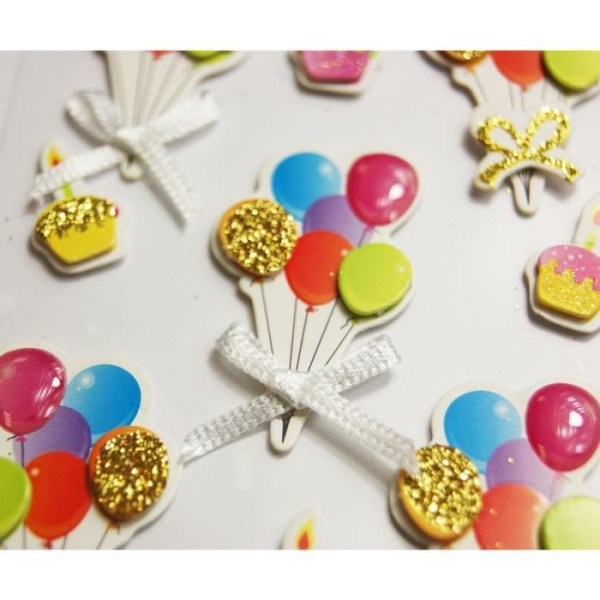 15 3D-klistermärken - Födelsedagsballonger - Glitter