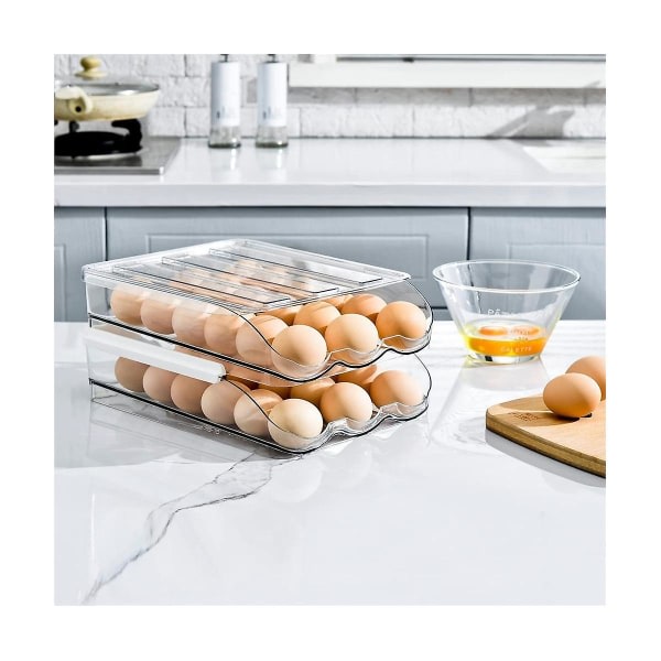 3-lagers ägghållare Äggförvaringsbehållare för kylskåp, ramptyp Auto Roll Egg Organizer för ref