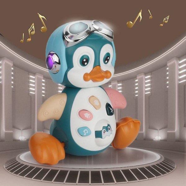 Musikalisk interaktiv pingvin, dansrörelse Lär dig pedagogisk leksak, blå