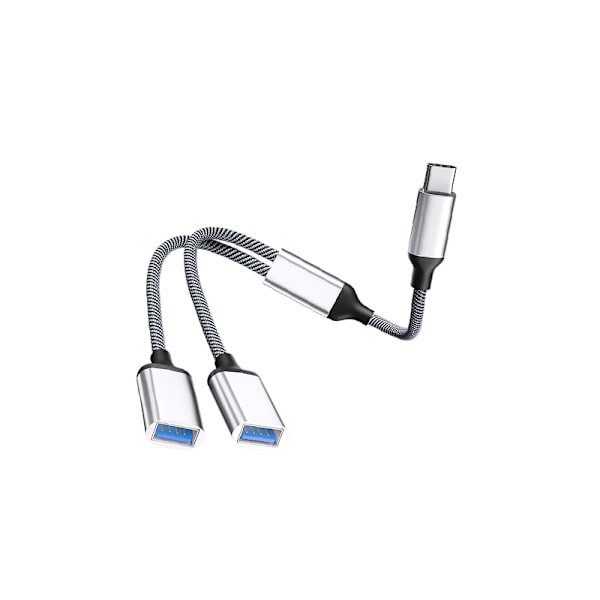 Typ-C til dobbel USB 2.0-adapter Sølv