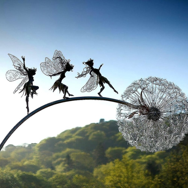 Fairy Garden Sculptures Stake Feer og løvetann danser sammen-