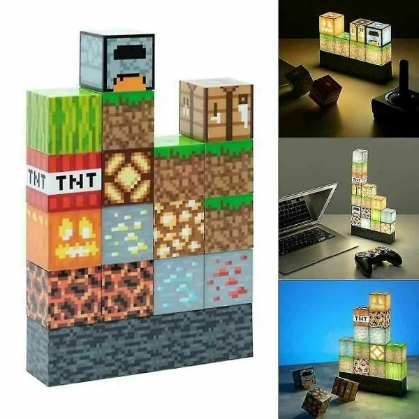 16:a Minecraft byggklossar Ljus Skrivbordslampa Splicing Light Sylampa Diy