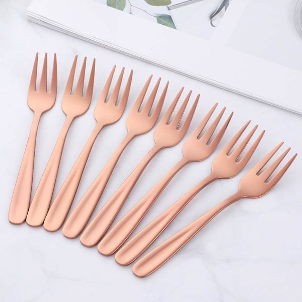 Tekakor Små Dessertgafflar Tårtgaffel Rustfrit Stål Ros Guld 8 stk Rose gold