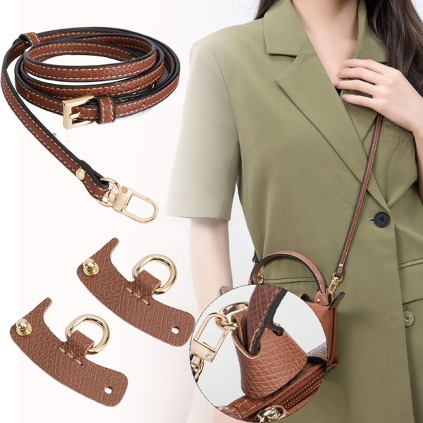 Longchamp mini -laukkujen muuntamisvarusteet, naarmuuntumattomat nahkaiset olkahihnat, crossbody-muunnos, riippuvat soljet Black-gold Strap