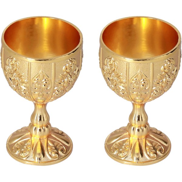 2st Royal Chalice präglad kopp, vintage handgjord bägare bägare med mönster (pumpa guld) guld