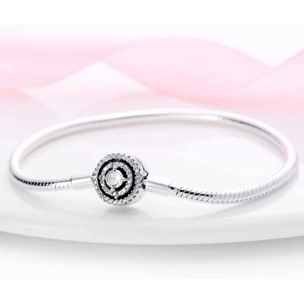 AVEKI 925 Sterling Sølv Slangekæde Armbånd Fuldt Kompatibel med Pandora Charms, Sød Armbånd med Skinnende Rund Spænde Charm Transparent CZ