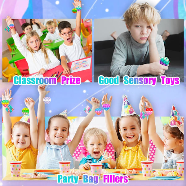 30 stk. Party Bubble Fidget Legetøj - Mini Bubble Nøgleringe - Flerfarvet Sjov Pakke [YD]