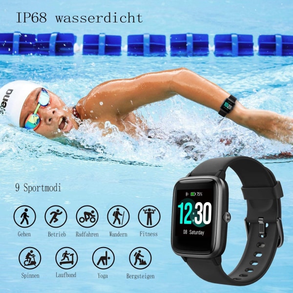 Smartwatch, fitness tracker ur 1,3" HD fuld touchskærm