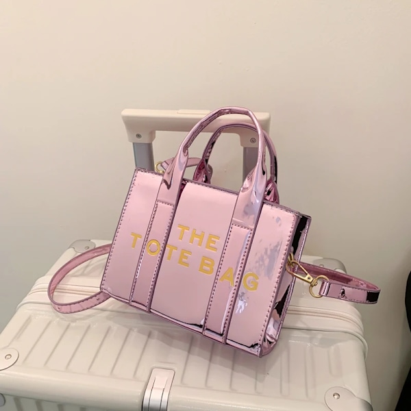 Naisten käsilaukku yläkahvalla, kirje, lakkapintainen, puhdas väri, ylellinen design-laukku, laadukkaat olkalaukut, olkalaukku Pink
