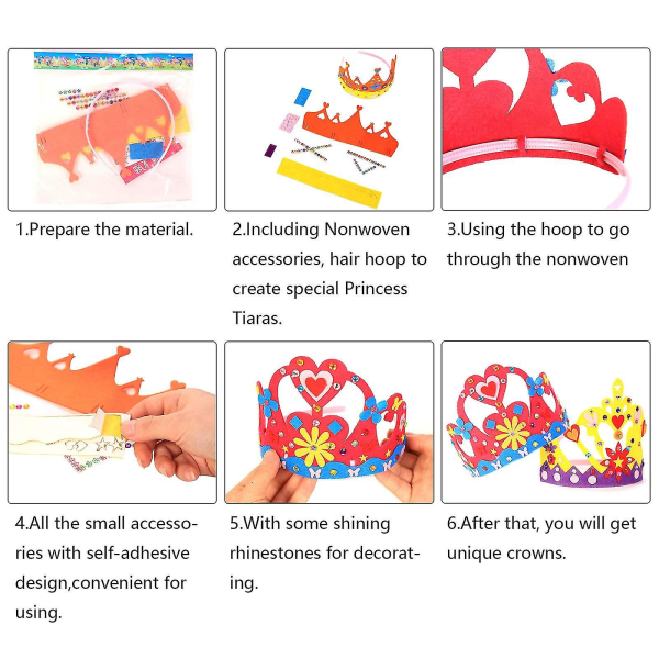 Prinsessa Tiaras -askartelu, 8kpl Lasten itsetehty huopakruunut syntymäpäiväjuhlat Tiarat Tee omat kruunut tytöille Prinsessan syntymäpäivä
