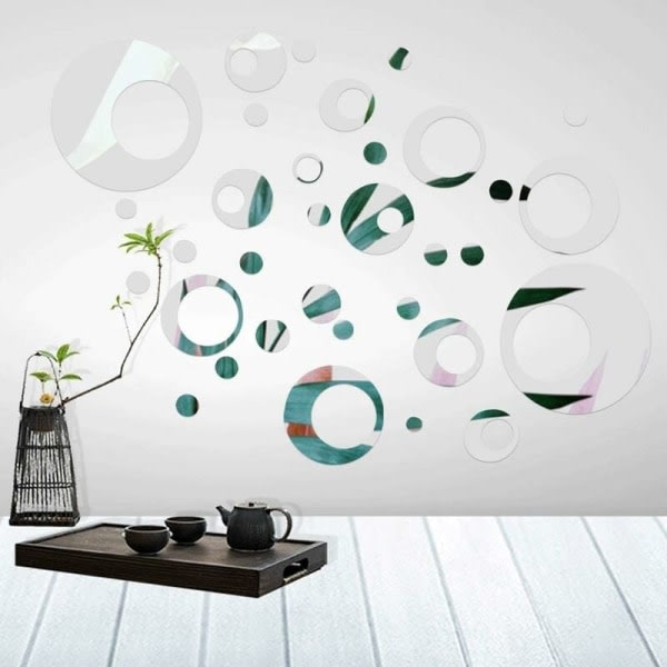 32 delar pyöreä rengas Avtagbara väggdekaler Dekaler Akryl Spegelinställning för hem Vardagsrum sovrum dekoration