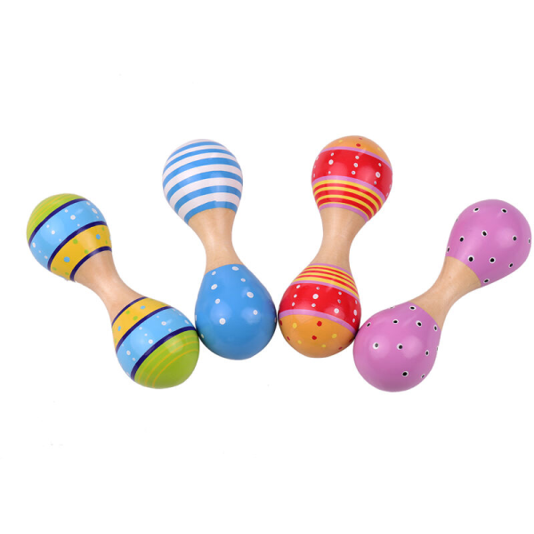 Barn Trä Maracas Söta färgglada musikinstrument leksaker för baby Pojkar Småbarn, 4 delar set (slumpmässig färgleverans), mönster: flerfärgad