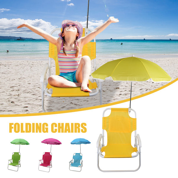 Solstolar och paraplyer Utomhus Beach Fold Multifunktionella bärbara solstolar för barn Gul