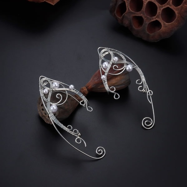 Elf Ear Cuffs Handgjorda clip-on örhängen Handgjorda ihåliga bladpärlor