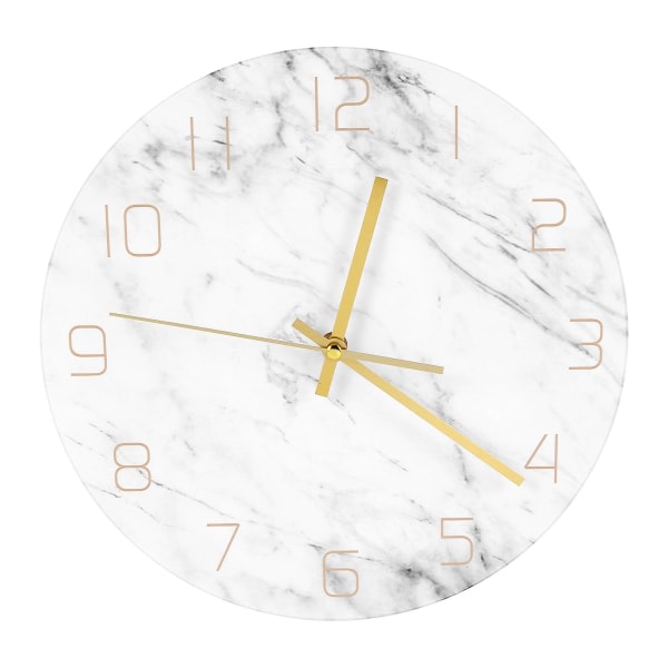 Quartz Analog Silent Marble Wall Clock 3d Chic White Print Moderne Rundt Ur Nordic Cre