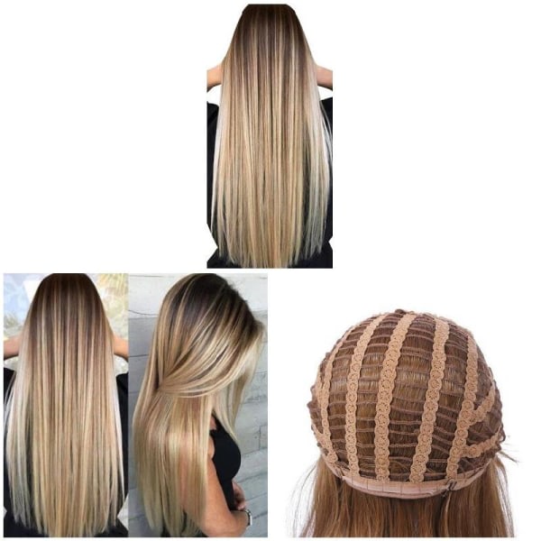 Kvinnor rakt hår Peruk Synteettinen gradientti Svart Blont hår Värmebeständig lång peruk Svart