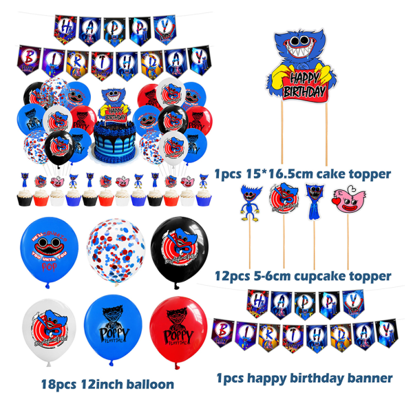 Poppy Playtime Party Supply Cartoon Game Printed Birthday Party Decoration Bobby Full Set