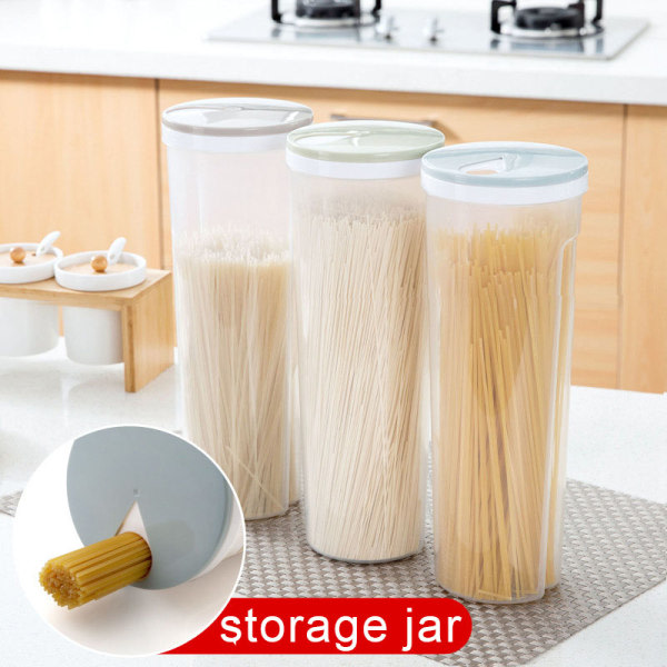 Gjennomsiktig spagettibeholder Sylinderform Gjennomsiktig lagringsburk spannmålsförvaringslåda med vridlock Kökslagring Ljusblå