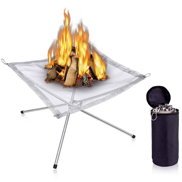 Eldstativ i rostfritt stål med förvaringsväska Bärbar campingutrustning för matlagning utomhus vit