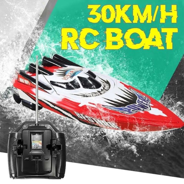 Rc Boat 30 Km/t High Speed ​​Racing Oppladingsbara batterier Remot röd one-size