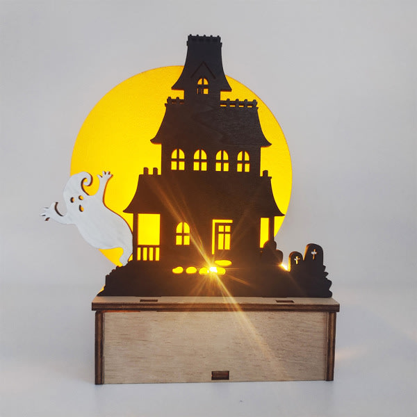 Glødende Halloween-dekorasjon Trä Häxa Spöke Semesterrekvisita Desktop Ornament Ghost