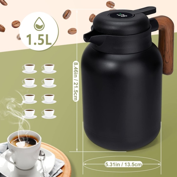 Thermoskanne 1,5 L, Kaffeekanne Thermo aus Doppelwandige 316 Edelstahl