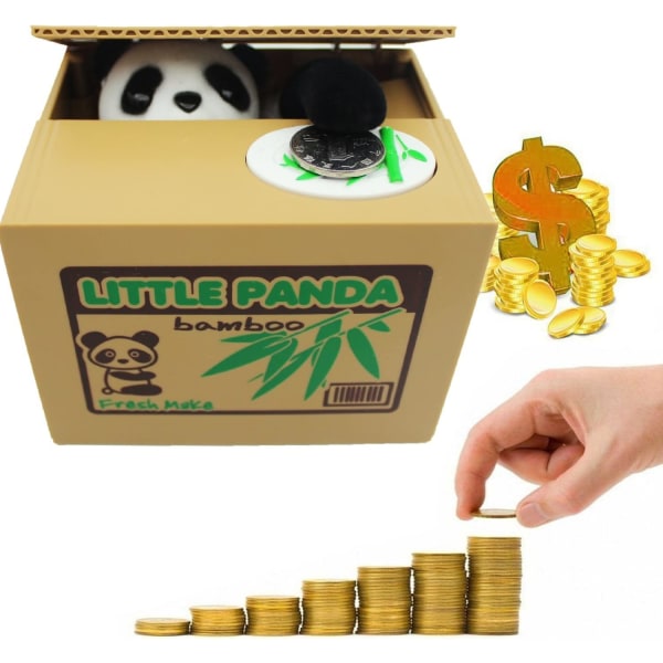 Söt stjäla mynt Cents Penny Cat Sparbössa Spara pengar Samla in pengar Spargris för barn Barn (Söt Panda)