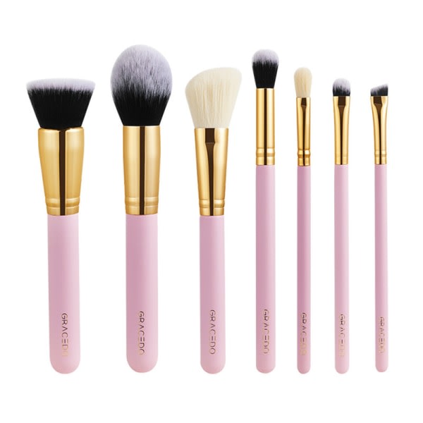 Makeup børster sæt 7 stk professionelle super bløde kosmetiske børster bærbare pink makeup børster sæt