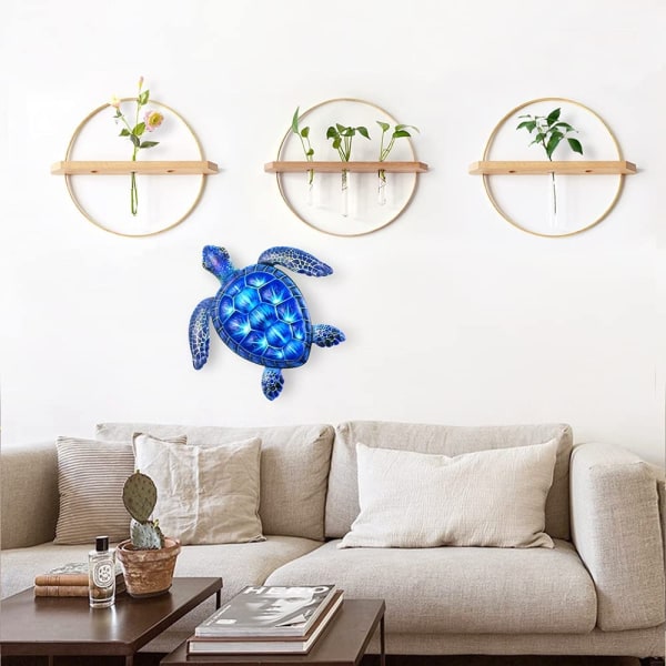12 tums stor sköldpadda väggdekoration, havssköldpadda hängande skulptur, metall marint liv tema väggdekoration för badrum sovrum swimmingpool (blå)