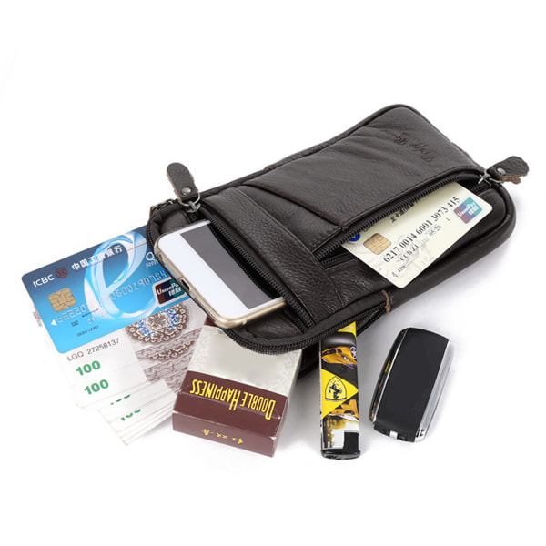 Herr äkta läder Mode telefonväska Bältesväska Axel Crossbody midjepaket