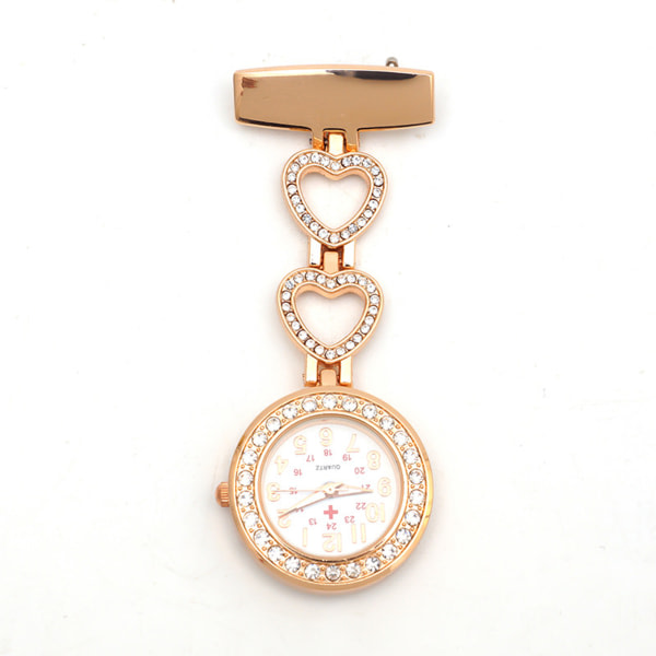 Rund clock med hjärtformad kedja Personnummervisningsklocka for sjuksköterskor Rose Gold