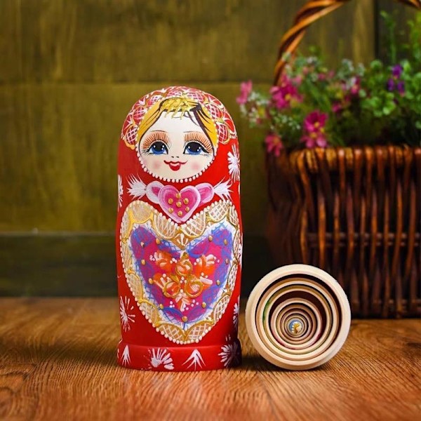 Ryska Matryoshka-dockor, 5-delarsset, Nesting Dolls, Trä