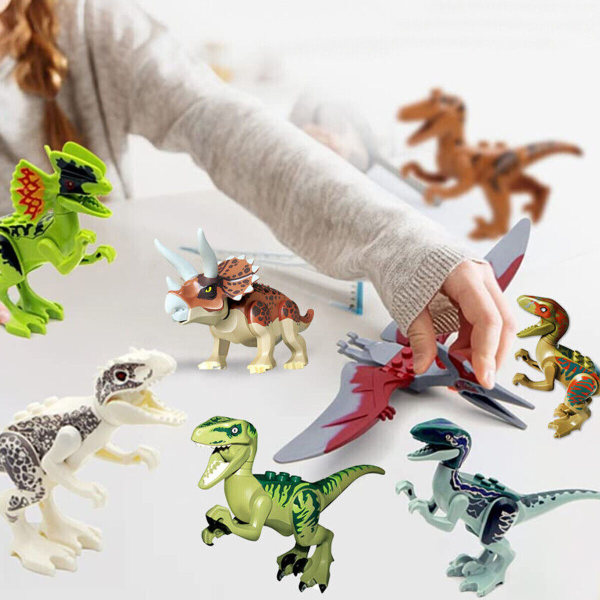 8x Jurassic World Dinosaur T-Rex Figur Byggesett Blokker Beste barnegaver flerfarget multicolor
