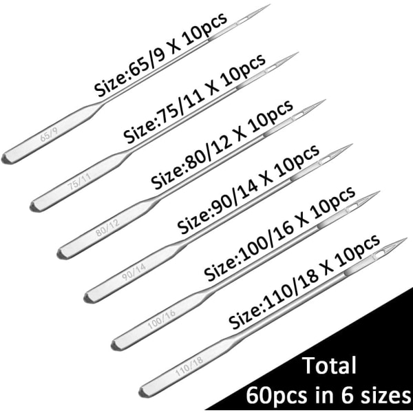 60 kpl ompelukoneen neulaa, eri kokoja - Universaali