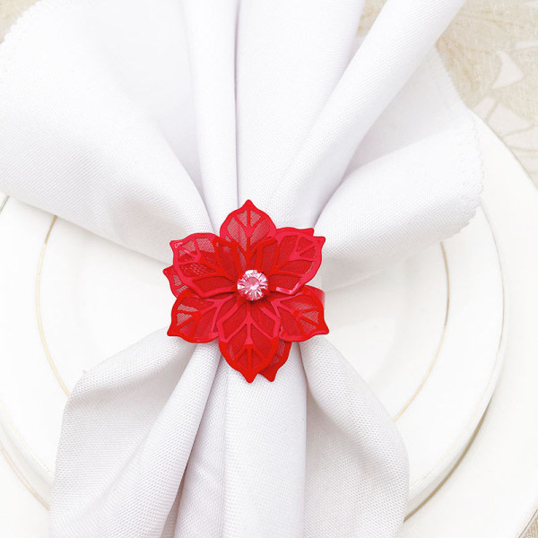 Ihåliga blomma servettringar Set med 20 för bröllopsfest Holiday Bankett Julmiddag Delikat servett Spännen Dekor Favor () Röd