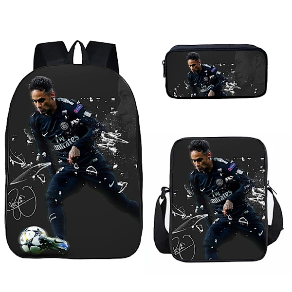 Neymar Fotbollsryggsäck Student Skolväska 3-pack Svart black 40cm