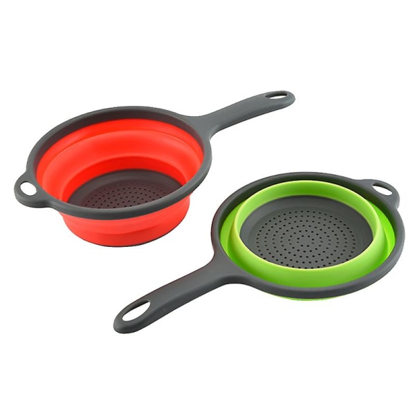 2pcs Folding Long Handle Silicone Drainer Basket